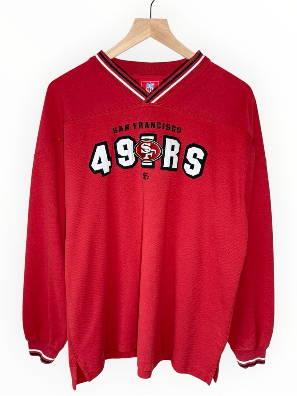 VTG San Francisco 49ers Pullover Sweatshirt Men’s Large V Neck  Red NFL Y2K